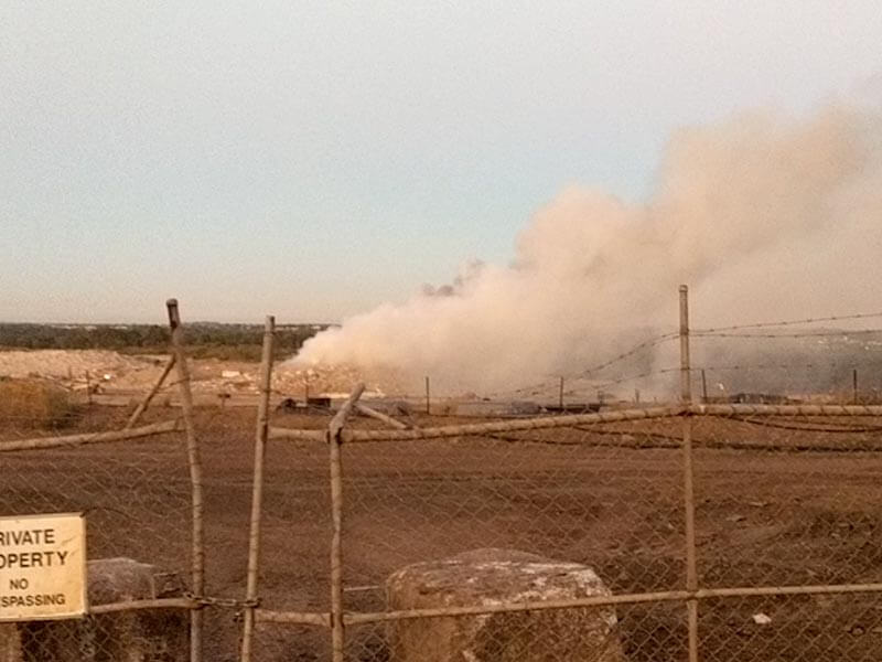 Fire at the toxic waste dump in Ipswich, adjoining a residential area.